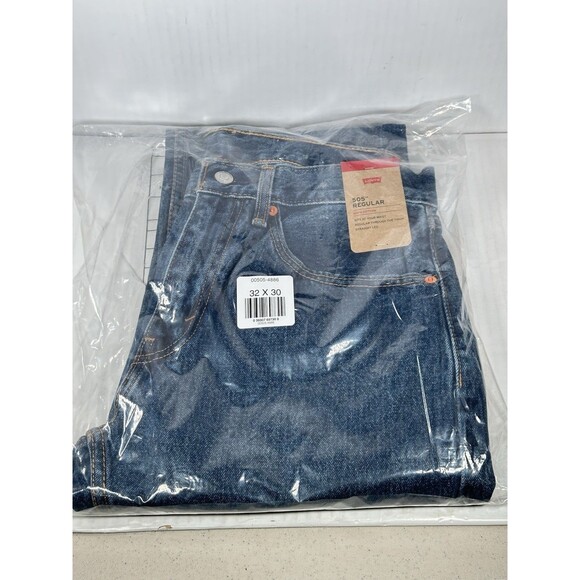 Levis 505 Regular Straight Leg Jeans Size 32x30 Mens Dark Stonewash Cotton NEW - Picture 5 of 5